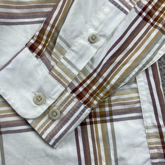 Eddie Bauer Plaid Shirt Men Medium M Brown Button Down Long Sleeve Polo Preppy - Picture 5 of 10